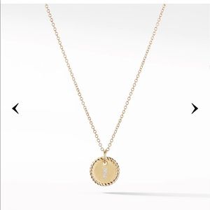 David Yurman 18k Gold Necklace J initial with tiny diamond